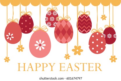 Vector Illustration. Happy Easter Greeting Card with Eggs. 