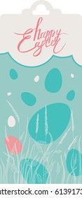 Vector illustration of happy Easter greeting card, hand drawing lettering. Floral ornamental eggs for your design. Can be used as decor for invitations, greeting cards, print, web.