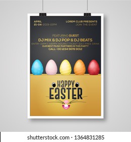 Vector Illustration of Happy Easter Holiday with Eggs and Background. International Spring Celebration Design with Typography for Greeting Card, Party Flyer- Vector