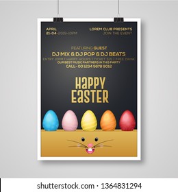Vector Illustration of Happy Easter Holiday with Eggs and Background. International Spring Celebration Design with Typography for Greeting Card, Party Flyer- Vector