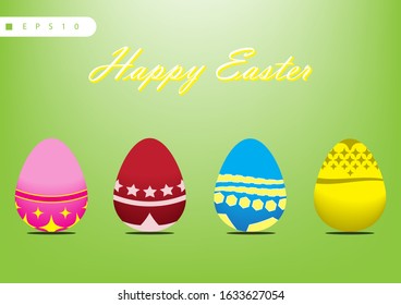 Vector Illustration of Happy Easter Holiday with Painted Egg, on light green Background. International Spring Celebration Design with Typography for Greeting Card, Party Invitation, banner