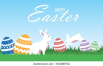 Vektorgrafik von Frohen Ostern Urlaub mit Ei, Blume. International Celebration Design mit Typografie für Grußkarte, Party Invitation oder Promotion Poster.
