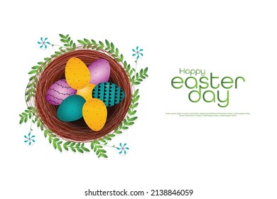 Vector Illustration of Happy Easter holiday with painted egg, Easter celebration design for greeting card, party invitation