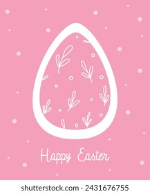 Vector Illustration of Happy Easter holiday with painted easter egg on light pink background. International Spring Celebration Design with Typography for Greeting Card, Party Invitation