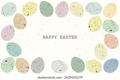 Vector illustration. Happy Easter inscription, Easter eggs, in pastel colors on a light background. Postcard, invitation, social media, banner