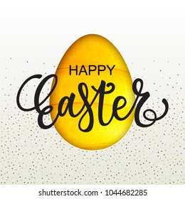 Vector illustration, Happy Easter lettering on a golden paint background.