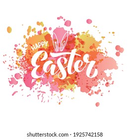 Vector illustration of Happy Easter as logotype, icon, design. Resurrection Sunday postcard, card, invitation, greeting, poster, banner. Hand lettering and handwritten sketched. EPS 10
