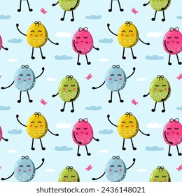 Vector illustration of happy Easter pattern, sstkEaster, eggs, eyes, bows