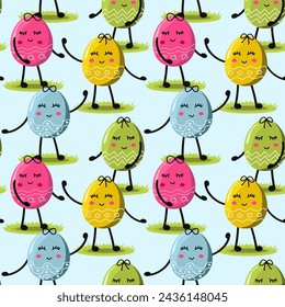 Vector illustration of happy Easter pattern, sstkEaster, eggs, eyes, bows
