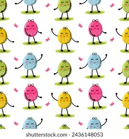 Vector illustration of happy Easter pattern, sstkEaster, eggs, eyes, bows