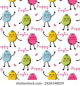 Vector illustration of happy Easter pattern, sstkEaster, eggs, eyes, bows