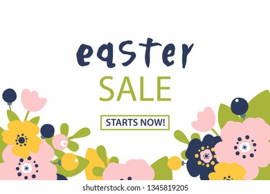 Vector illustration of Happy Easter Sale text. Flat design spring banner of modern calligraphy style. Vector Easter poster background template