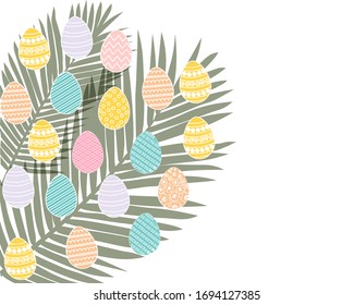 Vector Illustration. Happy Easter. Set of Easter eggs with pastel texture. Banner, label, inscription, promotion, poster, flyer, web-banner, article. EPS 10