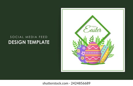 Vector illustration of Happy Easter social media feed template
