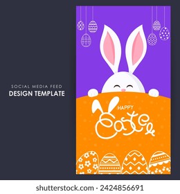 Vector illustration of Happy Easter social media feed template