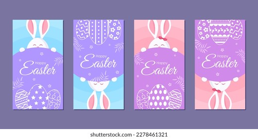 Vector illustration of Happy Easter  stories set mockup template