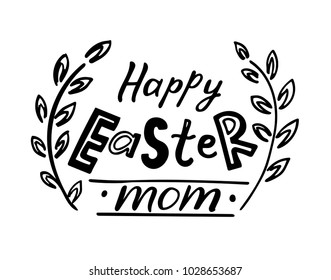 vector illustration of happy Easter text for invitation.Phrase for posters/banner template.Black hand painted lettering on white background. EPS 10. happy Easter Greeting card. design for holiday card