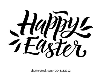 Vector illustration of Happy Easter text. Vector Easter poster background template black and white colors. Happy easter lettering modern calligraphy style. EPS 10