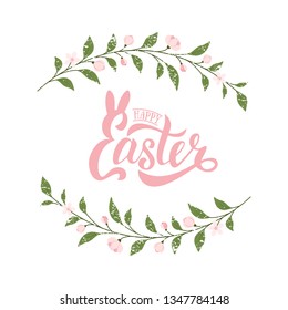 Vector illustration of Happy Easter text. Flat design spring banner of modern calligraphy style. Vector Easter poster background template