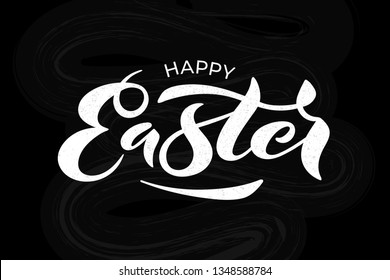 Vector illustration of Happy Easter text for greeting card, invitation, poster. Hand drawn lettering for Pascha holiday.