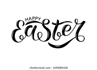 Vector illustration of Happy Easter text for greeting card, invitation, flyer, poster. Easter banner template. Hand sketched Easter text. Black inscription on white background. EPS 10