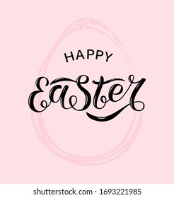 Vector illustration of Happy Easter text for greeting card, invitation, flyer, poster. Easter banner template. Hand sketched Easter text. Black inscription on pink background. EPS 10