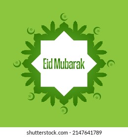 Vector illustration of happy eid mubarak design vector on green background. moon and stars.