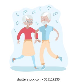 Vector illustration of happy elderly couple dancing