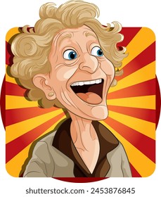 Vector illustration of a happy elderly woman smiling.