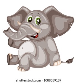 Vector Illustration of a Happy Elephant. Cute Cartoon Elephant Isolated on a White Background. Happy Animals Set