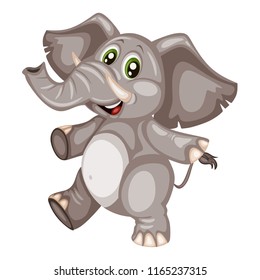 Vector Illustration of a Happy Elephant. Cute Cartoon Elephant Dancing Isolated on a White Background. Happy Animals Set