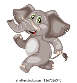 Vector Illustration of a Happy Elephant. Cute Cartoon Elephant Running Isolated on a White Background. Happy Animals Set