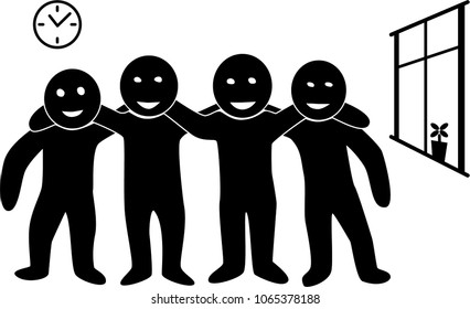 Vector illustration of happy embracing students