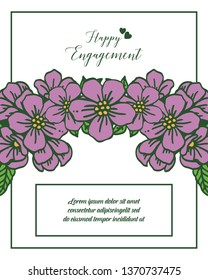 Vector illustration happy engagement celebration with floral frame style hand drawn