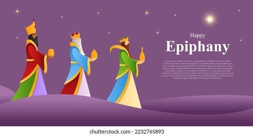 Vector illustration of Happy Epiphany Christian festival three wise men