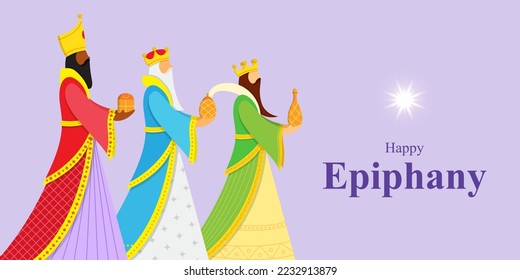 Vector illustration of Happy Epiphany Christian festival three wise men