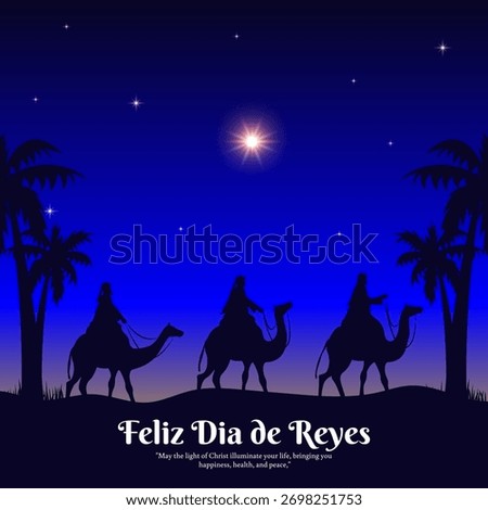 Vector illustration of Happy Epiphany social media template with written Spanish text meaning Happy Three Kings Day