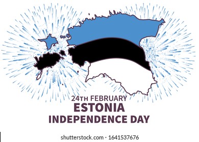 vector illustration happy estonia independence day in 24th february with estonia flag, maps, and firework. estonia banner background. waving flag.