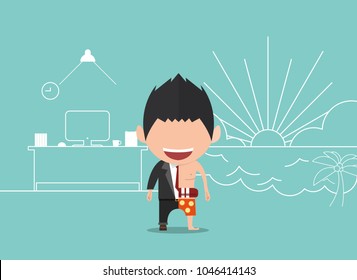 Vector illustration of a happy face businessman with beard. a concept of balancing personal life between office and holiday.