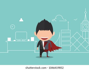 Vector illustration of a happy face businessman. a concept of balancing personal life between office and hero.