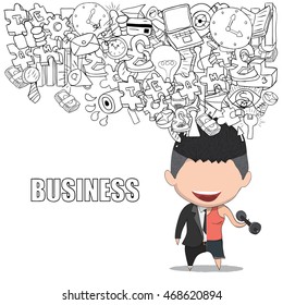 Vector illustration of a happy face businessman. a concept of balancing personal life between office and holiday. drawing by hand vector.