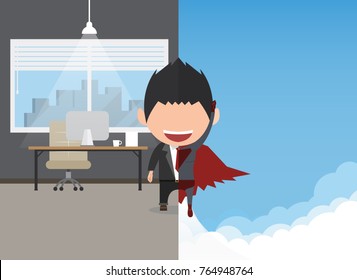 Vector Illustration Of A Happy Face Businessman. A Concept Of Balancing Personal Life Between Office And Hero.