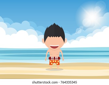 Vector illustration of a happy face man. a concept of balancing life holiday at sea, enjoy summer holidays