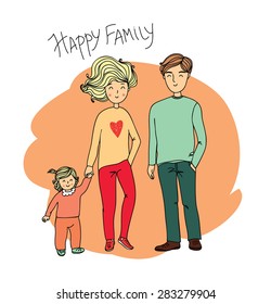 Vector illustration with happy family in cartoon style