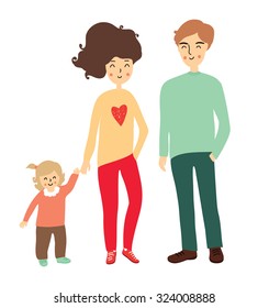 Vector illustration with happy family in cartoon style