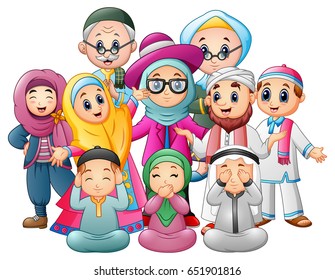 Vector illustration of Happy family celebrate for eid mubarak