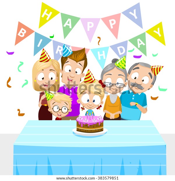 Vector Illustration Happy Family Celebrating Birthday Stock Vector