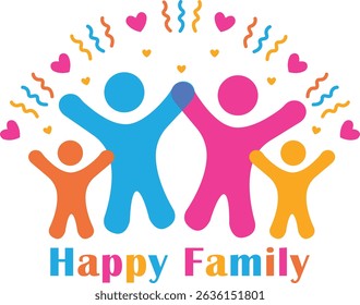 vector illustration of a happy family with colorful parents and children figures showing joy, love, and togetherness