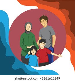 Vector illustration of a happy family during eid