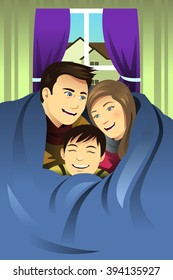 A vector illustration of happy family hugging together